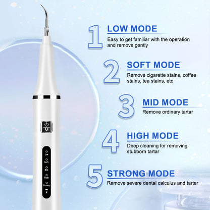 Professional Ultrasonic Tooth Cleaner – High-Frequency Dental Tartar & Plaque Remover with 3 Adjustable Modes & Medical-Grade Tips