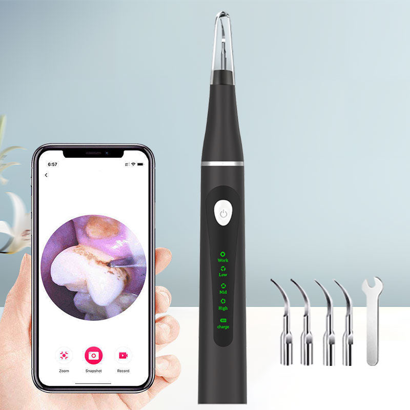 WiFi Visual Ultrasonic teeth cleaner 3 Adjustable Working Modes Rechargeable Portable Tartar Plaque Calculus Remover With Replacement Tips Household Oral Inspection Cleaning Device