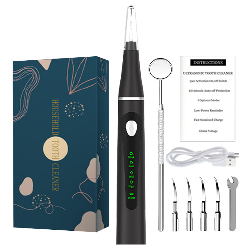 USB Rechargeable Ultrasonic teeth cleaner 3 Adjustable Modes LCD Display Tartar Plaque Remover Complete Accessory Kit Household Oral Cleaning Machine