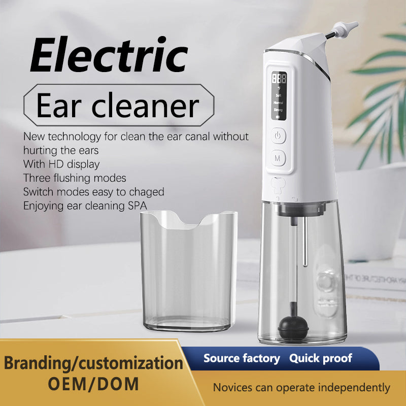 Electric Handheld Ear Syringe Water Flush Ear Wax Remover IPX7 Waterproof Digital Screen 6 Tips Rechargeable Ear Cleaning Kit