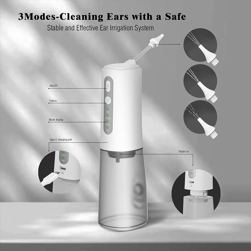 Electric Handheld Ear Syringe Water Flush Ear Wax Remover IPX7 Waterproof Digital Screen 6 Tips Rechargeable Ear Cleaning Kit