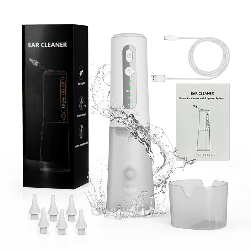 Electric Handheld Ear Syringe Water Flush Ear Wax Remover IPX7 Waterproof Digital Screen 6 Tips Rechargeable Ear Cleaning Kit