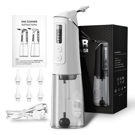 Electric Handheld Ear Syringe Water Flush Ear Wax Remover IPX7 Waterproof Digital Screen 6 Tips Rechargeable Ear Cleaning Kit